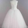 DAVID'S BRIDAL Strapless Tulle Lace Ball Gown White Wedding Dress Size 8 Beaded