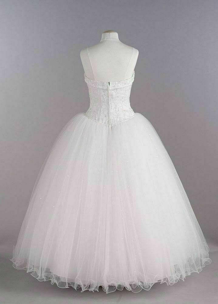 DAVID'S BRIDAL Strapless Tulle Lace Ball Gown White Wedding Dress Size 8 Beaded