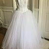 DAVID'S BRIDAL Strapless Tulle Lace Ball Gown White Wedding Dress Size 8 Beaded