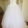 DAVID'S BRIDAL Strapless Tulle Lace Ball Gown White Wedding Dress Size 8 Beaded