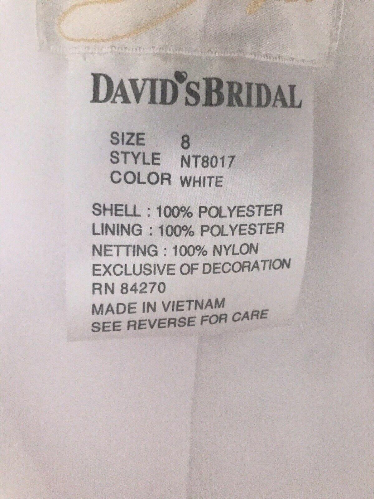 DAVID'S BRIDAL Strapless Tulle Lace Ball Gown White Wedding Dress Size 8 Beaded