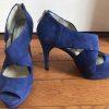 Michael Kors Leather Suede Peep Toe Pumps Shoes 8M Blue Strappy Back Zip