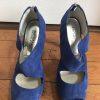 Michael Kors Leather Suede Peep Toe Pumps Shoes 8M Blue Strappy Back Zip
