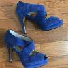 Michael Kors Leather Suede Peep Toe Pumps Shoes 8M Blue Strappy Back Zip