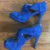 Michael Kors Leather Suede Peep Toe Pumps Shoes 8M Blue Strappy Back Zip