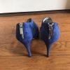 Michael Kors Leather Suede Peep Toe Pumps Shoes 8M Blue Strappy Back Zip
