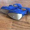 Michael Kors Leather Suede Peep Toe Pumps Shoes 8M Blue Strappy Back Zip