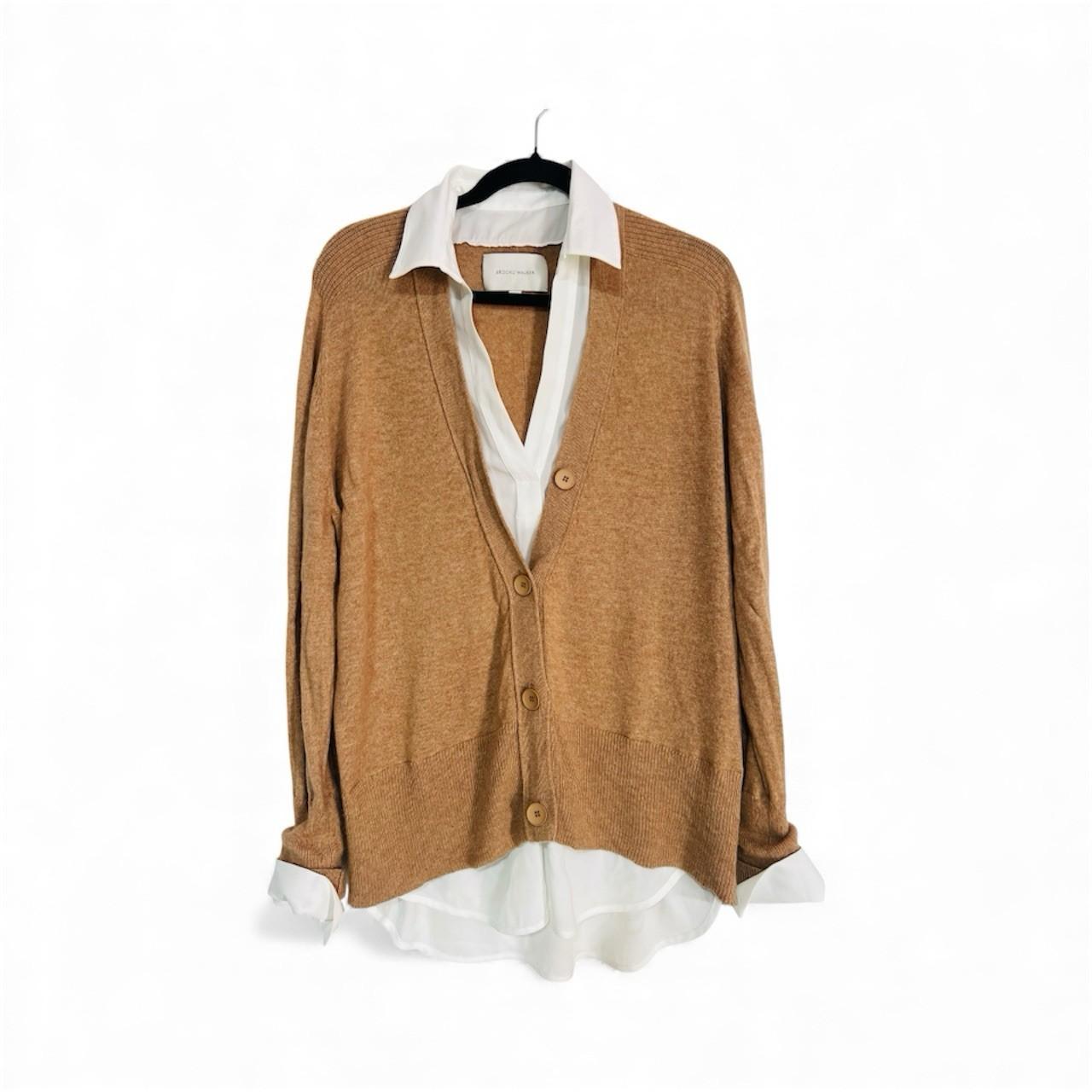 Brochu Walker Callie Layered Looker Sweater M Camel Oversized White Underlayer