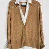Brochu Walker Callie Layered Looker Sweater M Camel Oversized White Underlayer