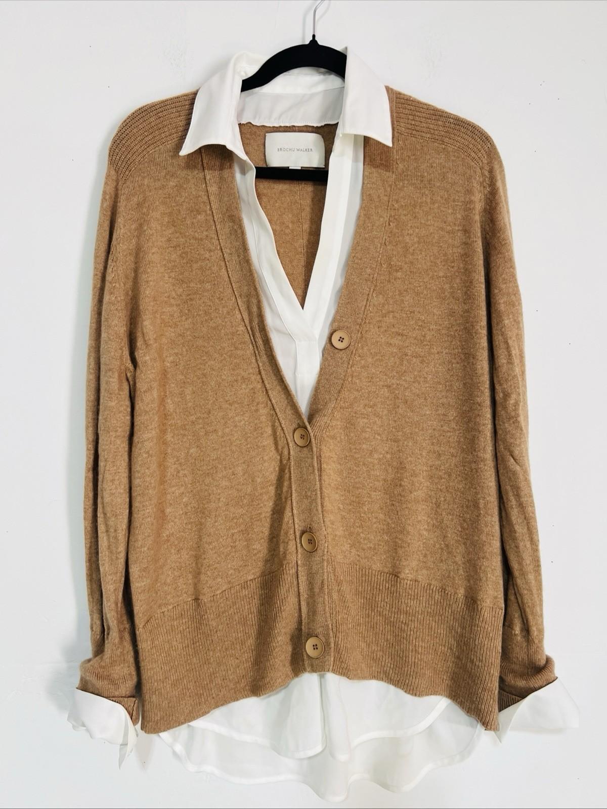 Brochu Walker Callie Layered Looker Sweater M Camel Oversized White Underlayer