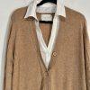Brochu Walker Callie Layered Looker Sweater M Camel Oversized White Underlayer