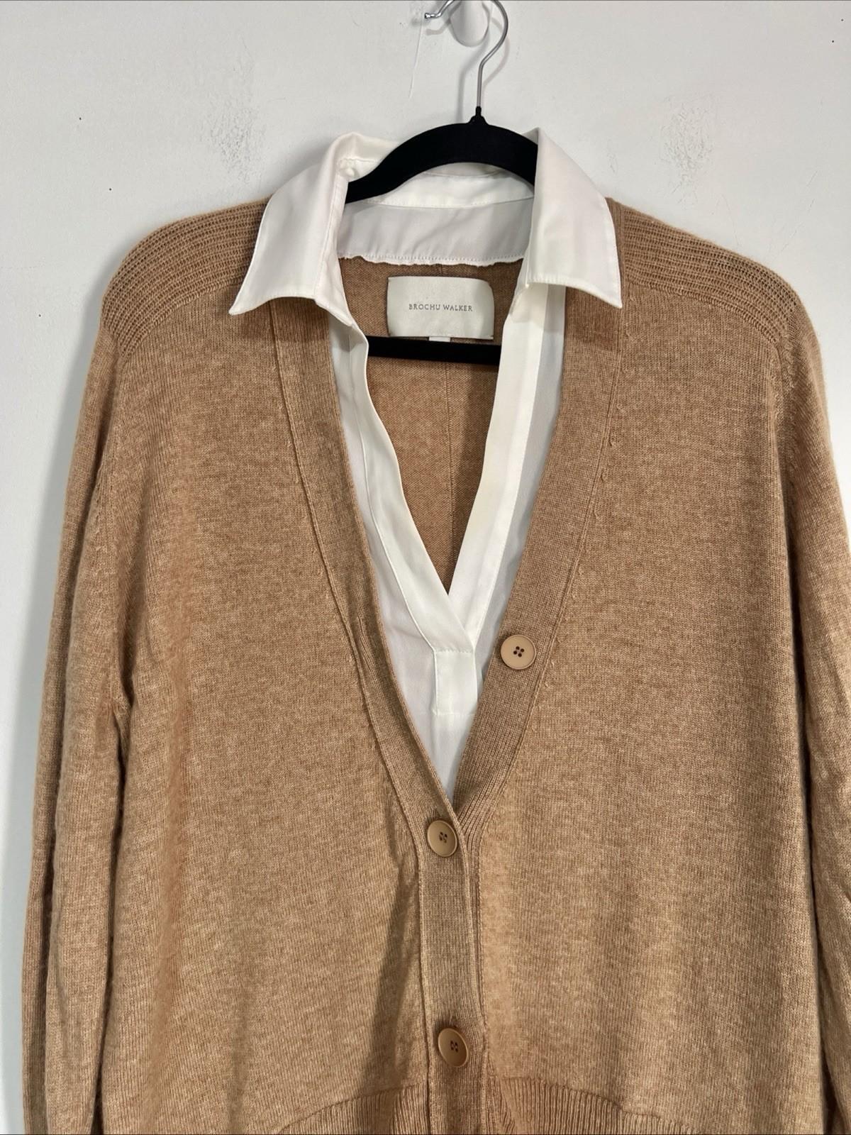 Brochu Walker Callie Layered Looker Sweater M Camel Oversized White Underlayer