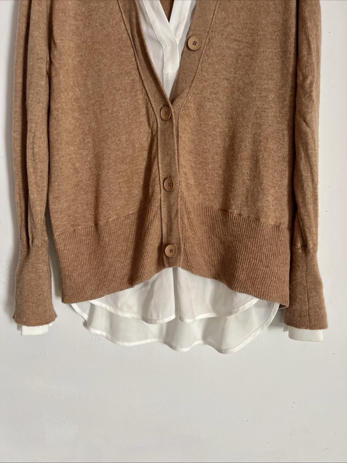 Brochu Walker Callie Layered Looker Sweater M Camel Oversized White Underlayer