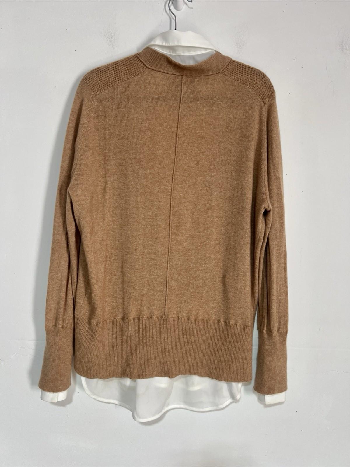 Brochu Walker Callie Layered Looker Sweater M Camel Oversized White Underlayer