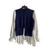 Gracia Women Sweater Blue Off White Size M Long Sleeves Ruffle Mock Neck Peplum