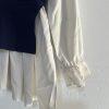 Gracia Women Sweater Blue Off White Size M Long Sleeves Ruffle Mock Neck Peplum