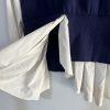 Gracia Women Sweater Blue Off White Size M Long Sleeves Ruffle Mock Neck Peplum
