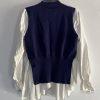 Gracia Women Sweater Blue Off White Size M Long Sleeves Ruffle Mock Neck Peplum