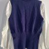 Gracia Women Sweater Blue Off White Size M Long Sleeves Ruffle Mock Neck Peplum