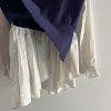Gracia Women Sweater Blue Off White Size M Long Sleeves Ruffle Mock Neck Peplum