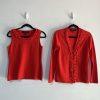 Kasper Women Sweater Set Tank & Cardigan Rayon Nylon Size S Orange Tight knit