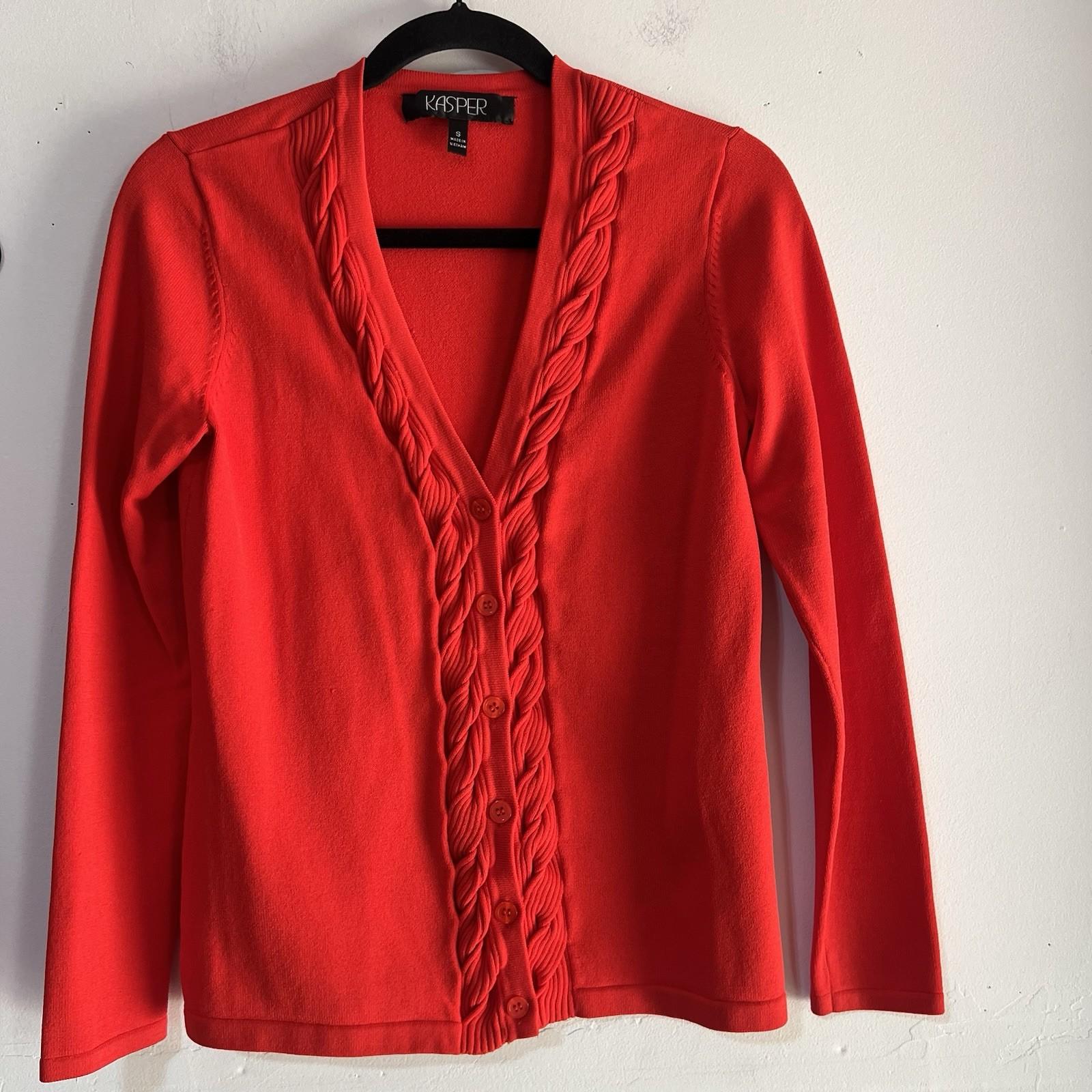 Kasper Women Sweater Set Tank & Cardigan Rayon Nylon Size S Orange Tight knit