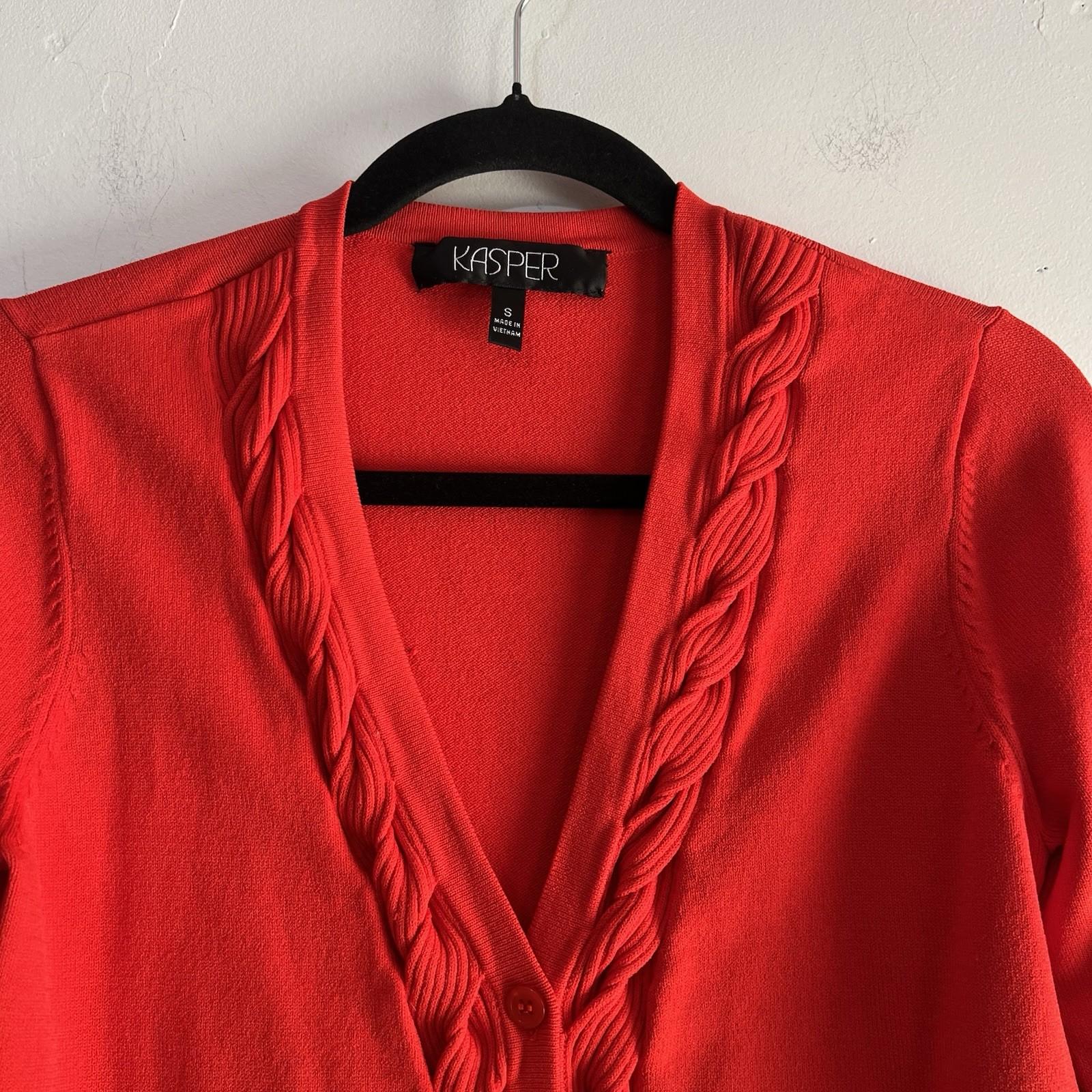 Kasper Women Sweater Set Tank & Cardigan Rayon Nylon Size S Orange Tight knit