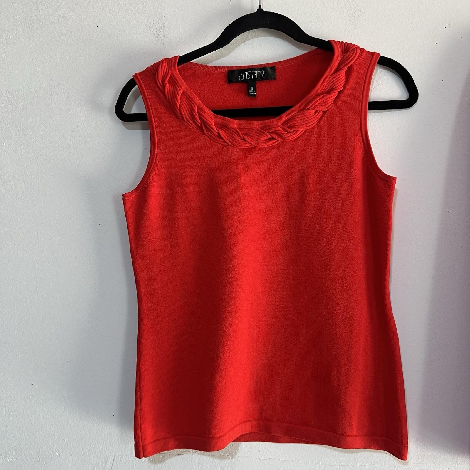 Kasper Women Sweater Set Tank & Cardigan Rayon Nylon Size S Orange Tight knit