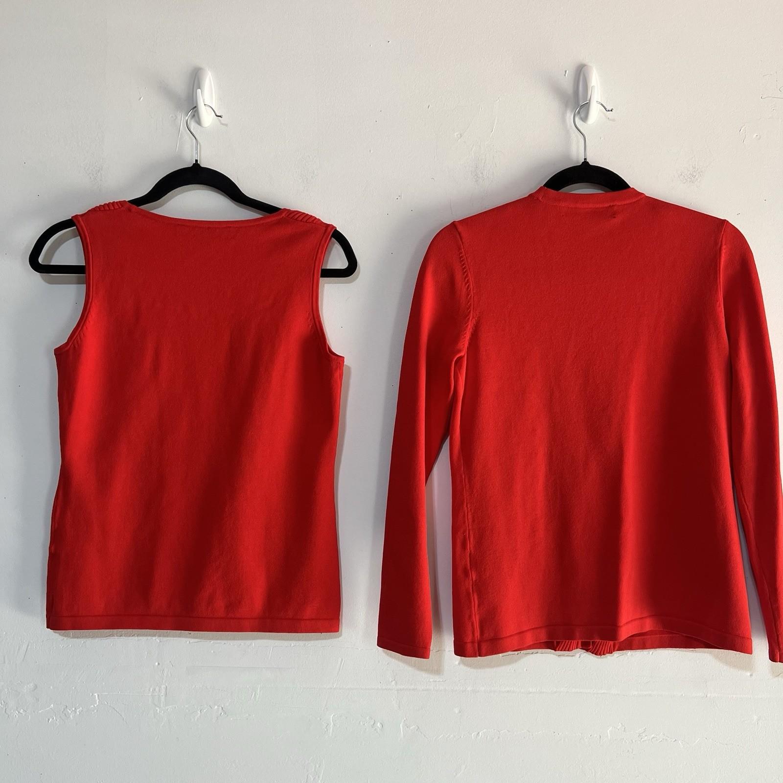 Kasper Women Sweater Set Tank & Cardigan Rayon Nylon Size S Orange Tight knit