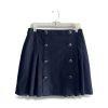 Karl Lagerfeld Cotton Pleated Mini Skirt Size 6 Blue Denim Button Trim Retro