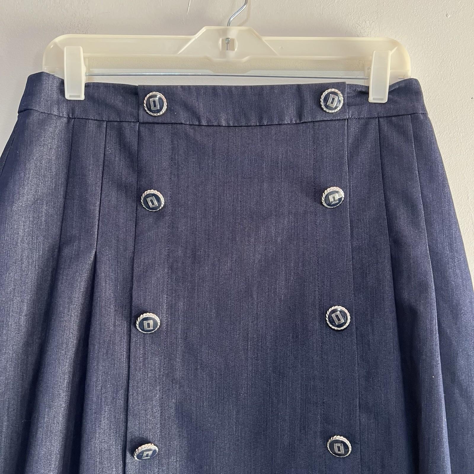 Karl Lagerfeld Cotton Pleated Mini Skirt Size 6 Blue Denim Button Trim Retro