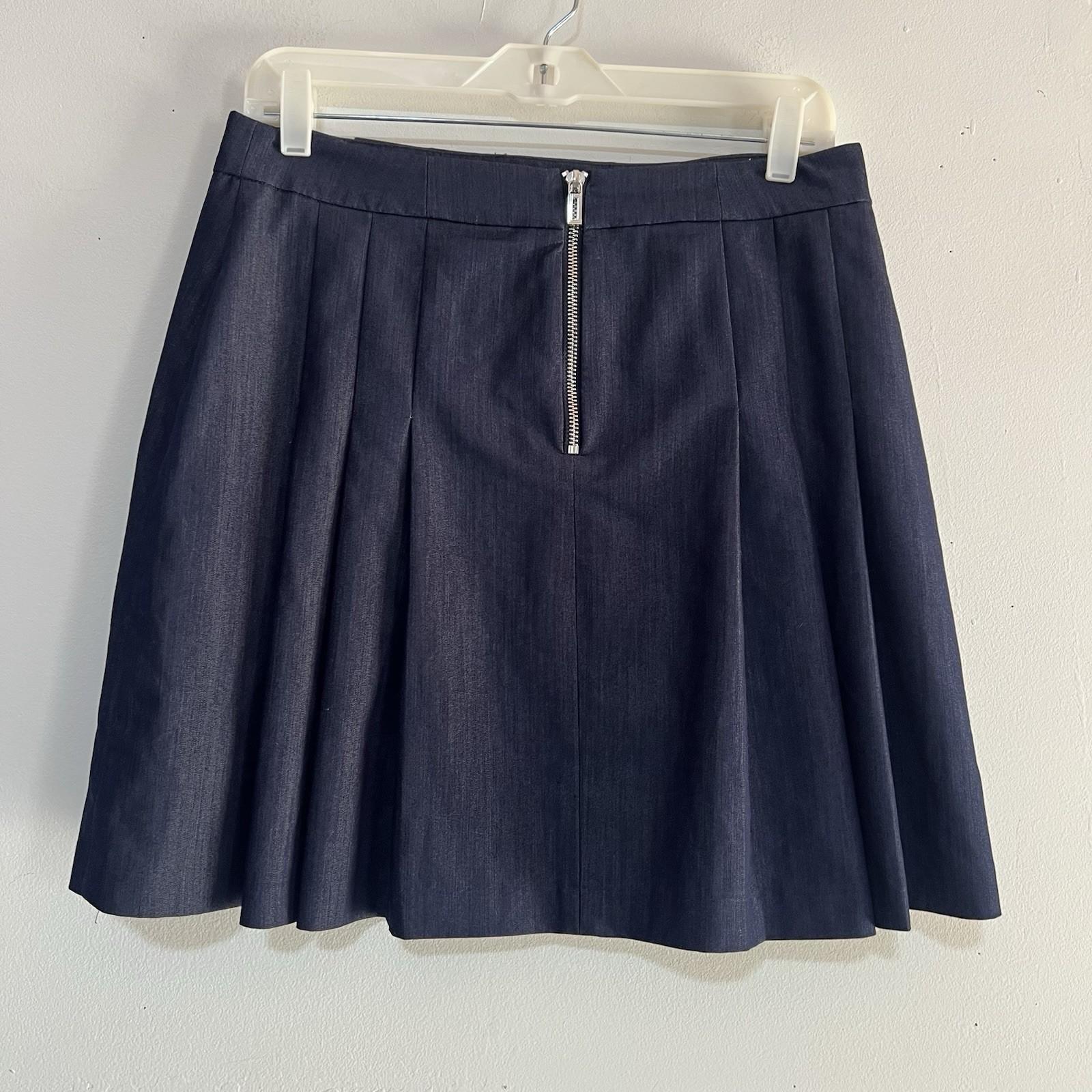 Karl Lagerfeld Cotton Pleated Mini Skirt Size 6 Blue Denim Button Trim Retro