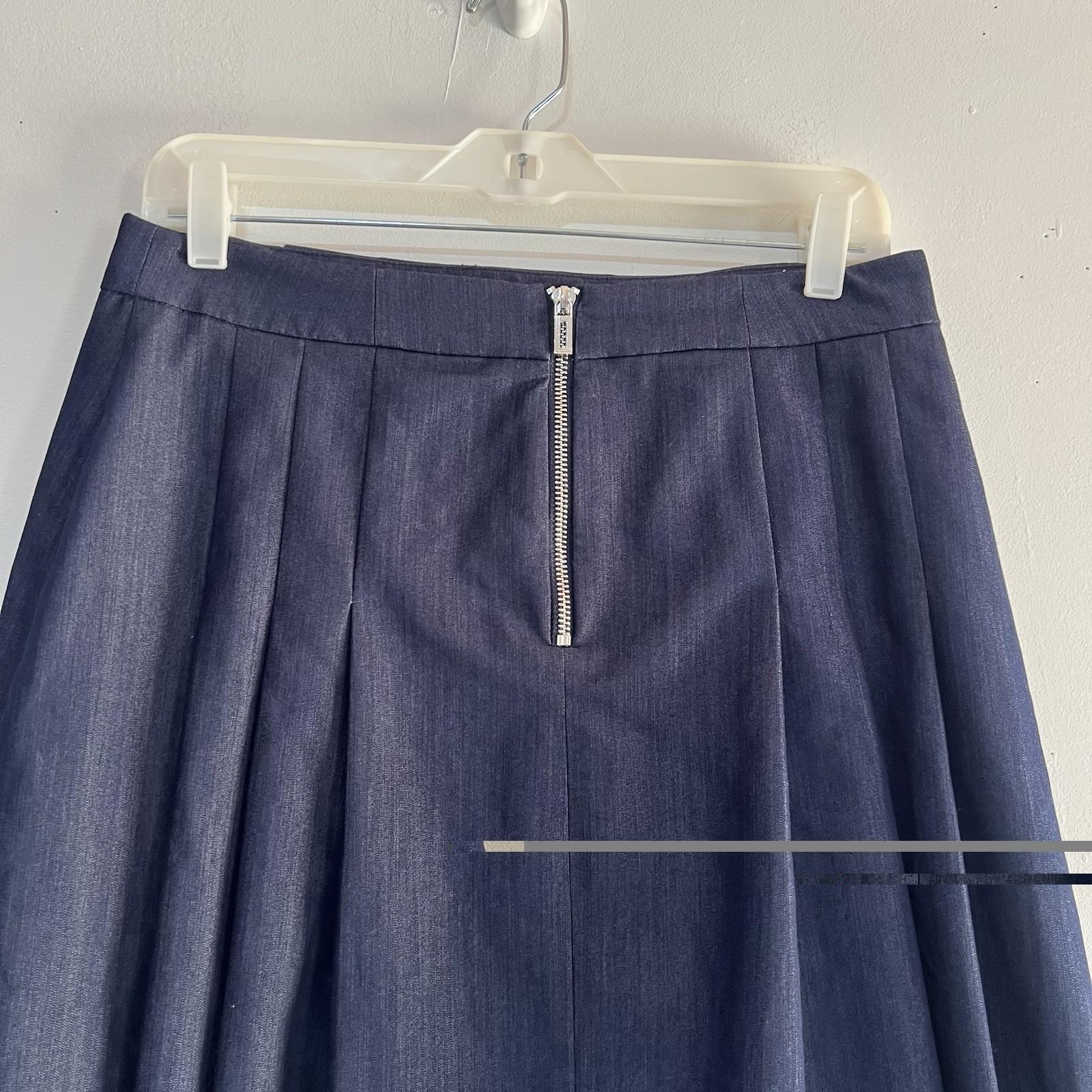 Karl Lagerfeld Cotton Pleated Mini Skirt Size 6 Blue Denim Button Trim Retro