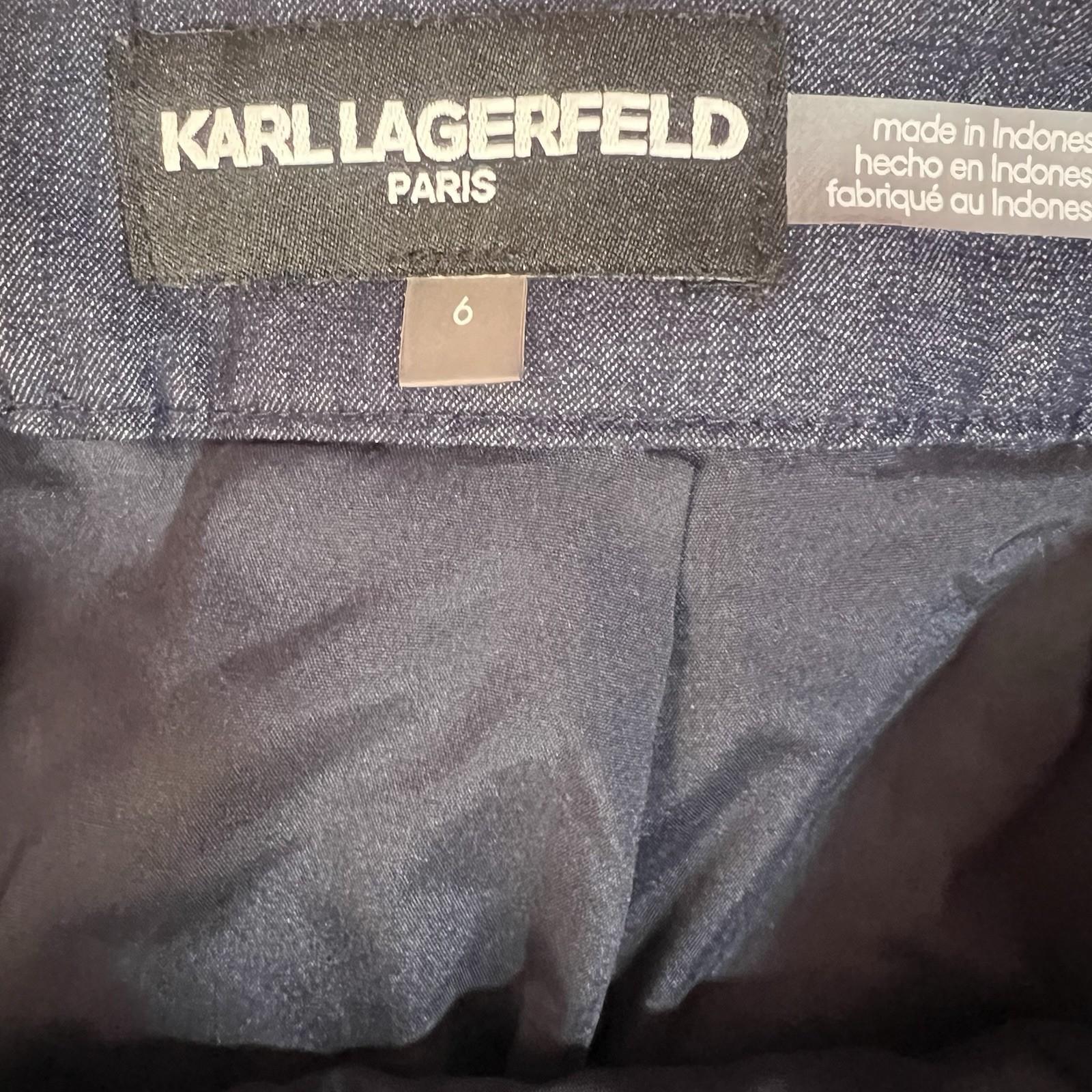 Karl Lagerfeld Cotton Pleated Mini Skirt Size 6 Blue Denim Button Trim Retro