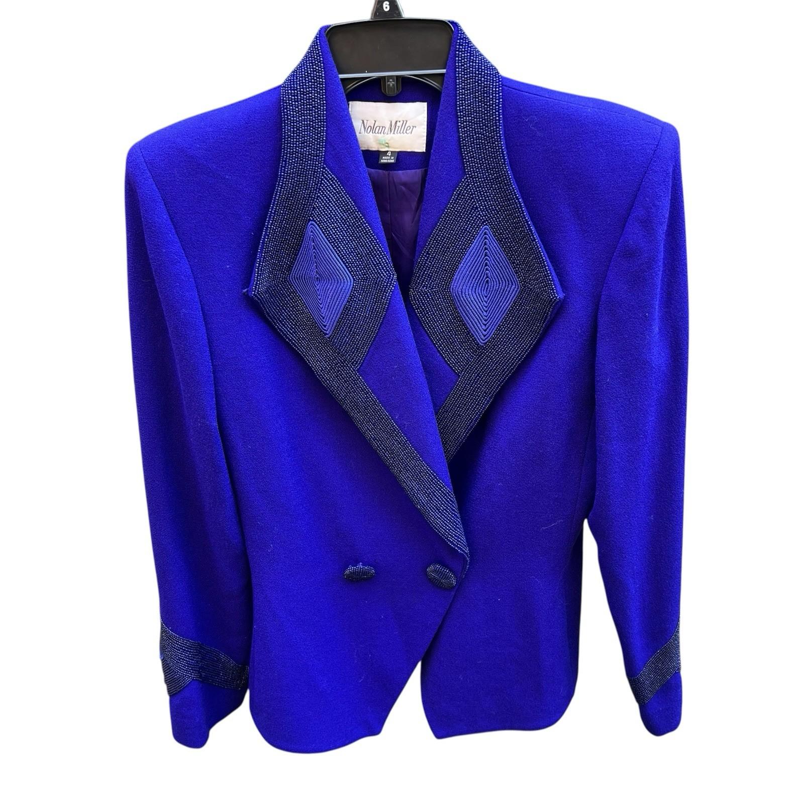 Nolan Miller Vintage Wool Beaded Blazer Size 4 Purple Shawl Collar Timeless