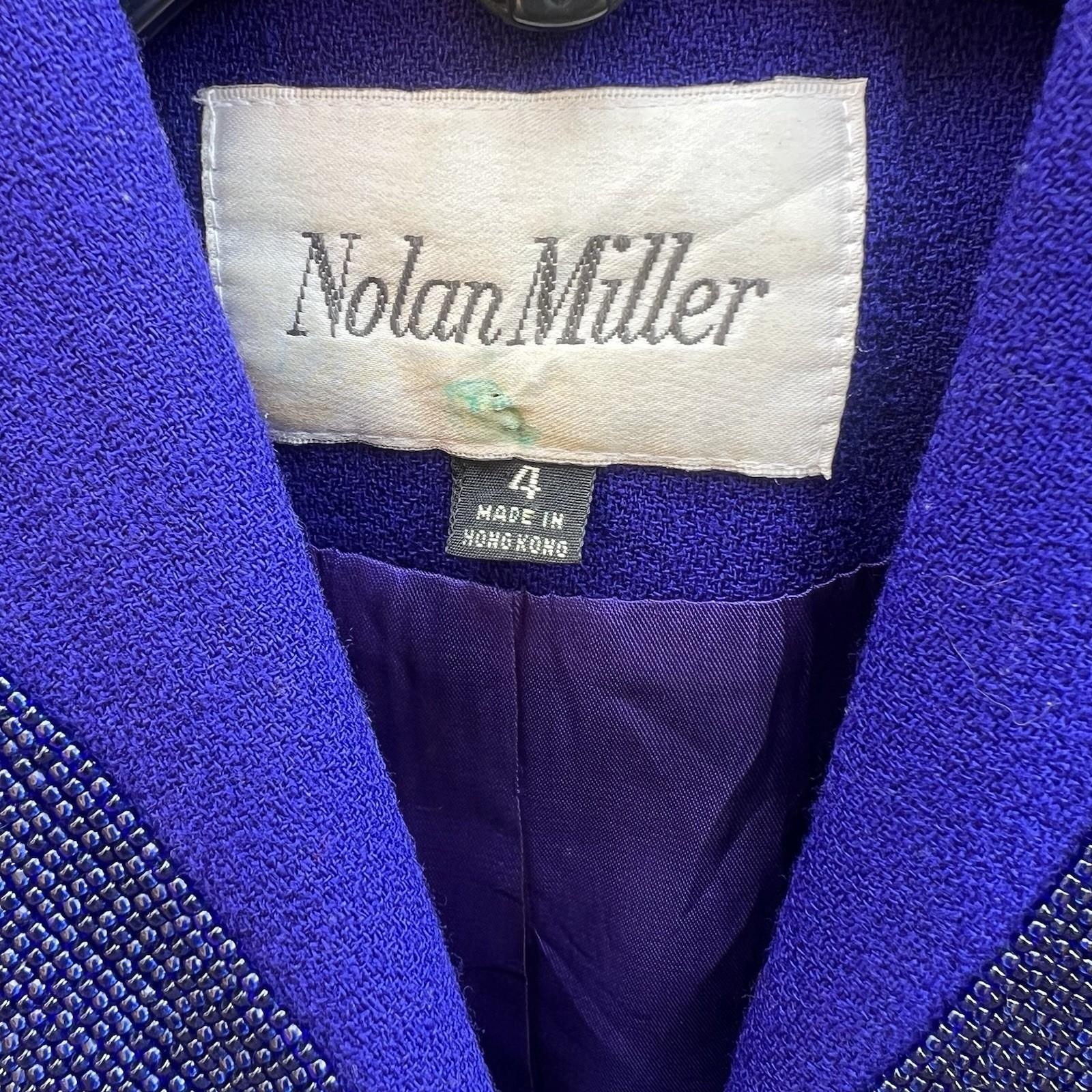 Nolan Miller Vintage Wool Beaded Blazer Size 4 Purple Shawl Collar Timeless