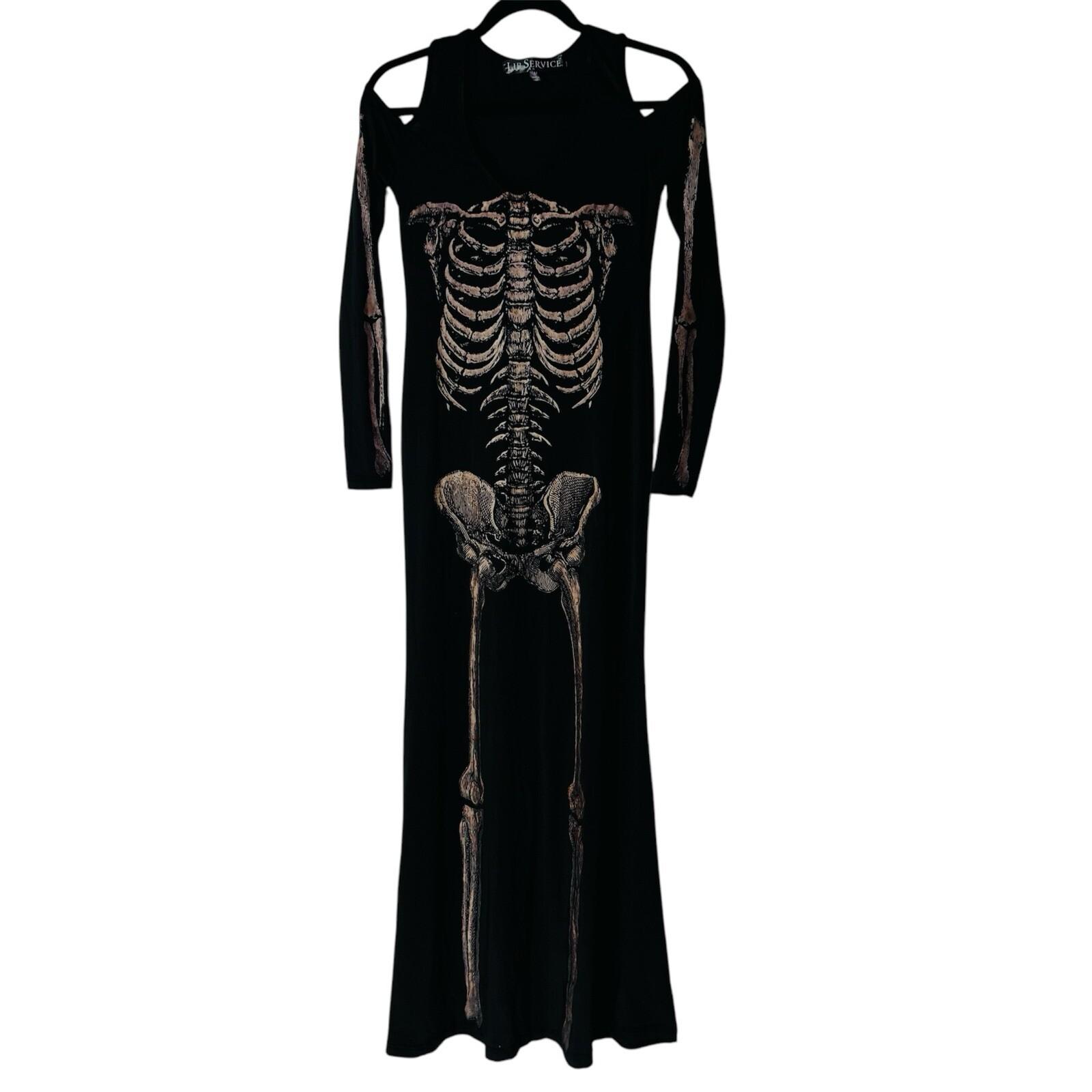 Lip Service Skeleton Bone Stretch Dress Size M Whimsigoth Witchy Cold Shoulder