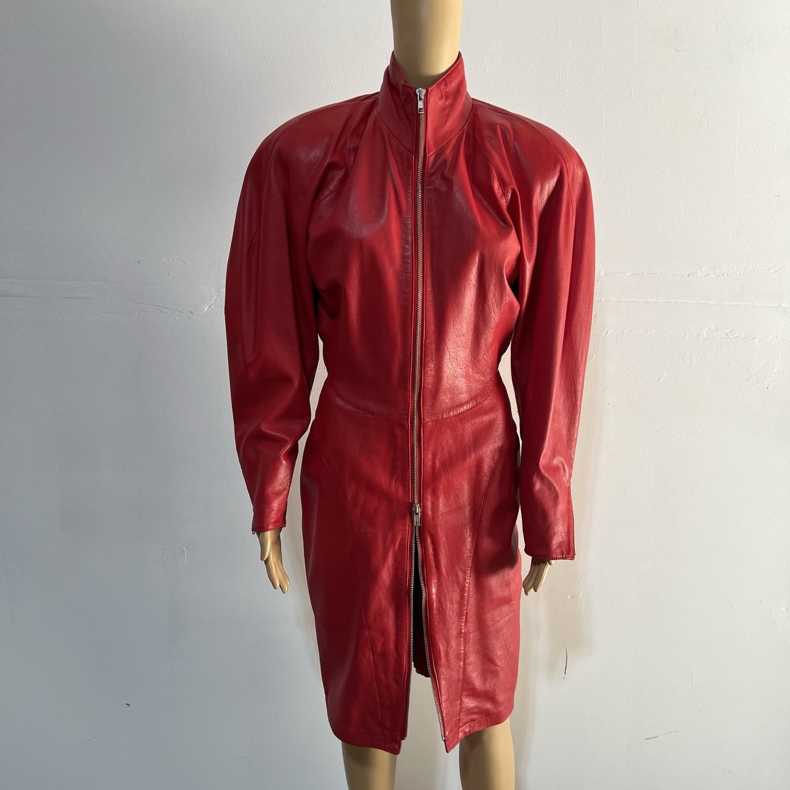 Michael Hoban North Beach Leather Vtg Soft Leather Dress M Zip Up Glam Timeless