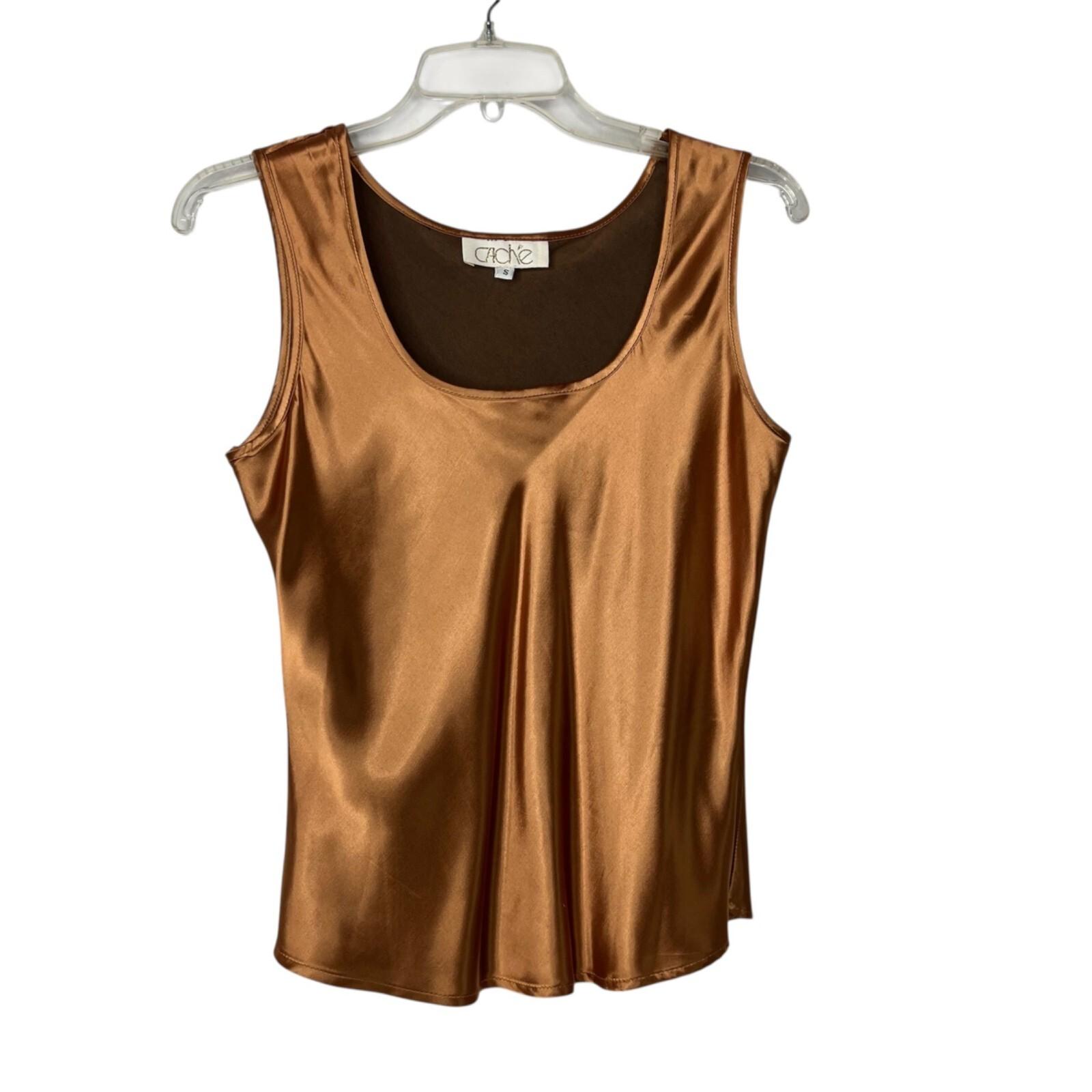 Cache Vintage Silk Tank Top Size S Shiny Copper Scoop Neck Y2K