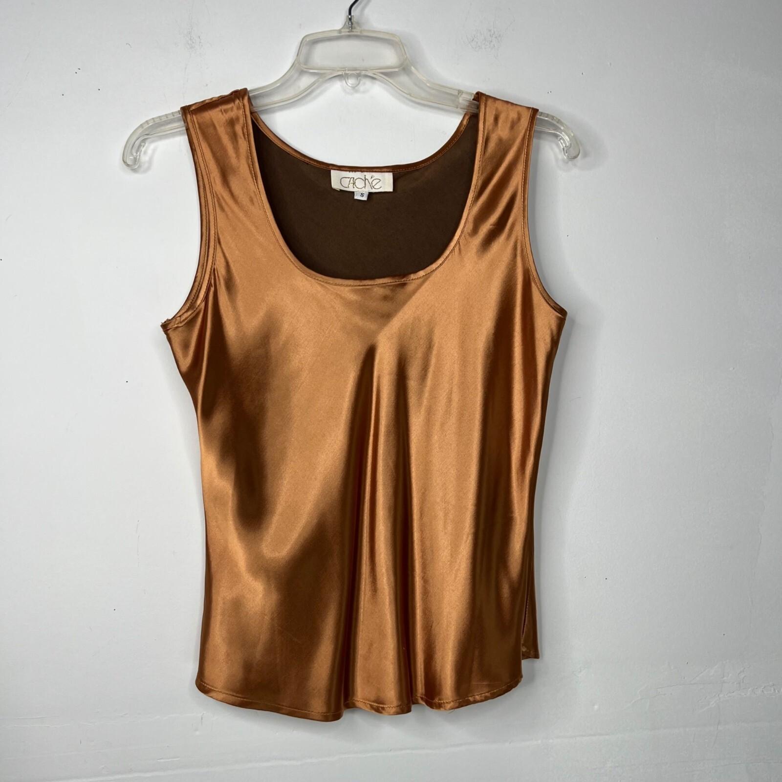 Cache Vintage Silk Tank Top Size S Shiny Copper Scoop Neck Y2K