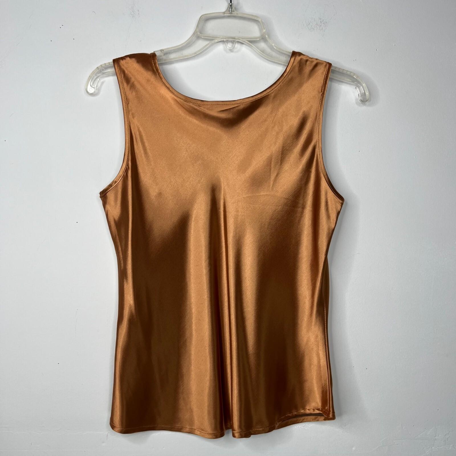 Cache Vintage Silk Tank Top Size S Shiny Copper Scoop Neck Y2K