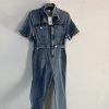 DG Rye Stretch Denim Jumpsuit  Size L Medium Blue Short Sleeve Half Zip New
