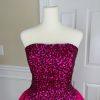 10-7430.jpg Mike Benet Polyester Prom Dress Size 8 Vintage Fuchsia Sequin Strapless Ruffle