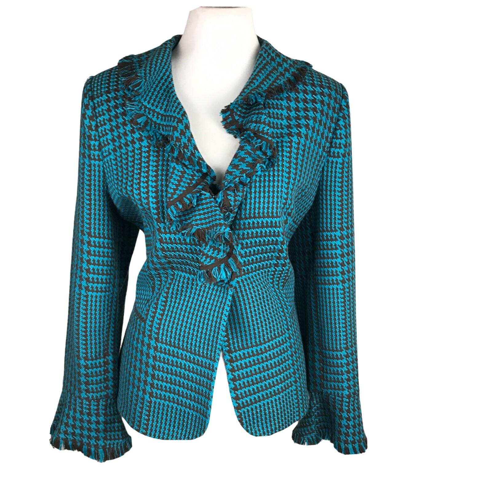 METROSTYLE 1PC Tweed Blue Black Ruffle Shawl Collar Blazer Jacket Size 6T