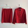 Tahari ASL Polyester Stretch Skirt Suit Size 10 Red Lined Stand Up Collar 2PC