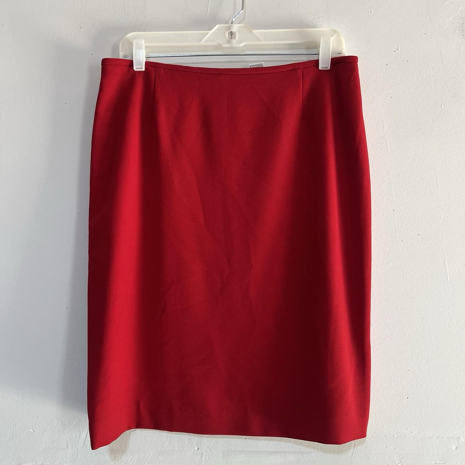 Tahari ASL Polyester Stretch Skirt Suit Size 10 Red Lined Stand Up Collar 2PC