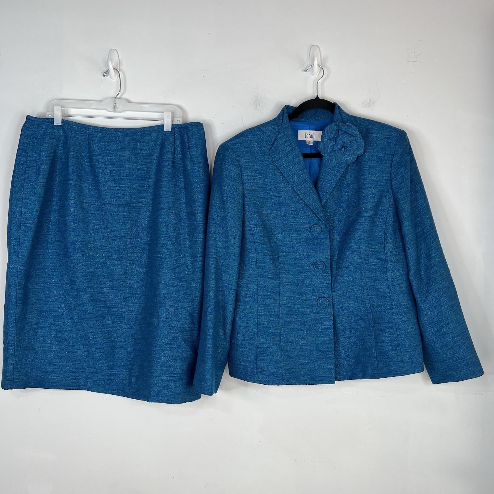 Le Suit Women Polyester Blue Skirt Suit Size 18 Stand UP Collar Cocktail 2PC