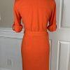 SHARAGANO Women  Dress Size 6 Orange Belted Zip Up A-Line Roll Tab Sleeves