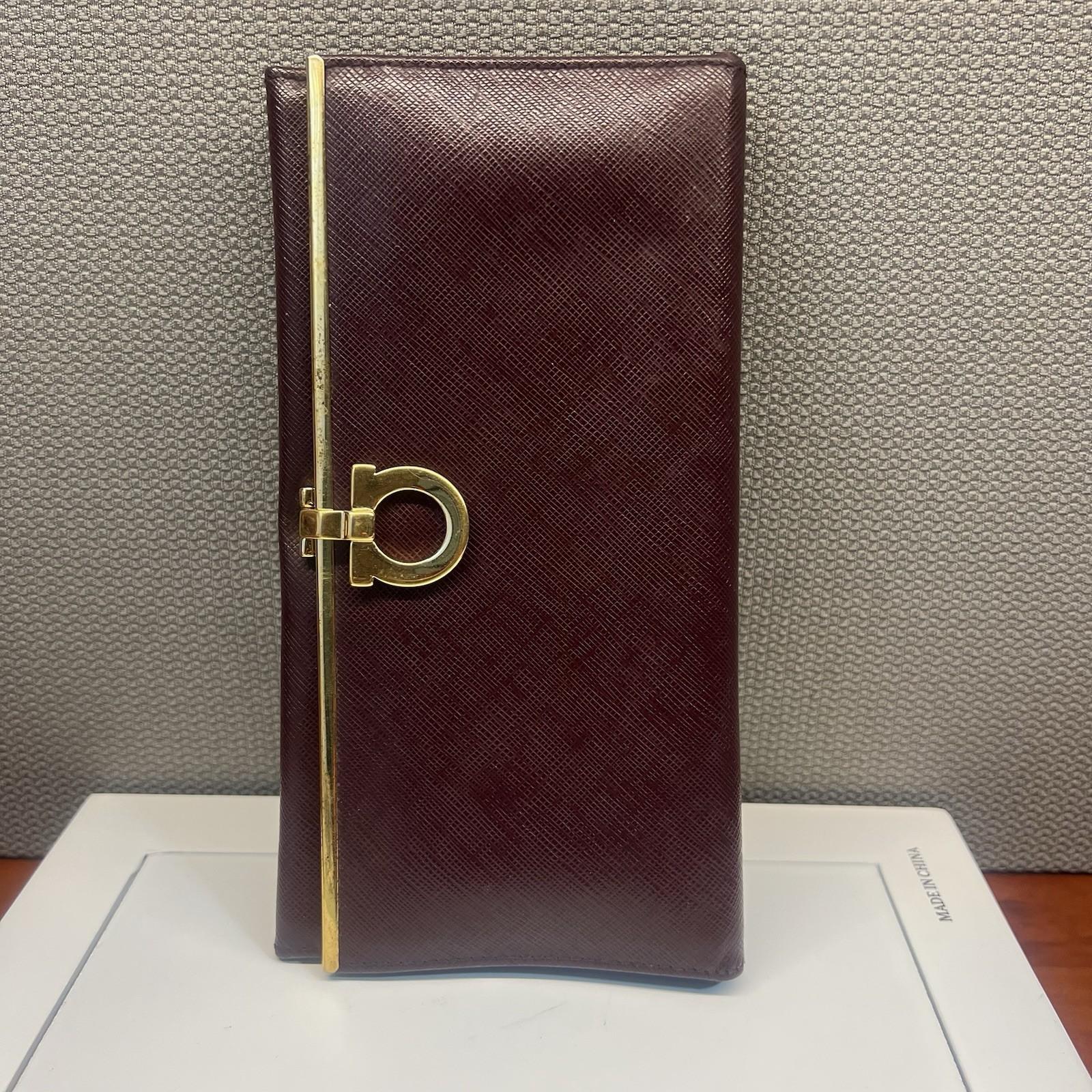 Salvatore Ferragamo Gancini Continental Long Wallet Maroon Saffiano Leather