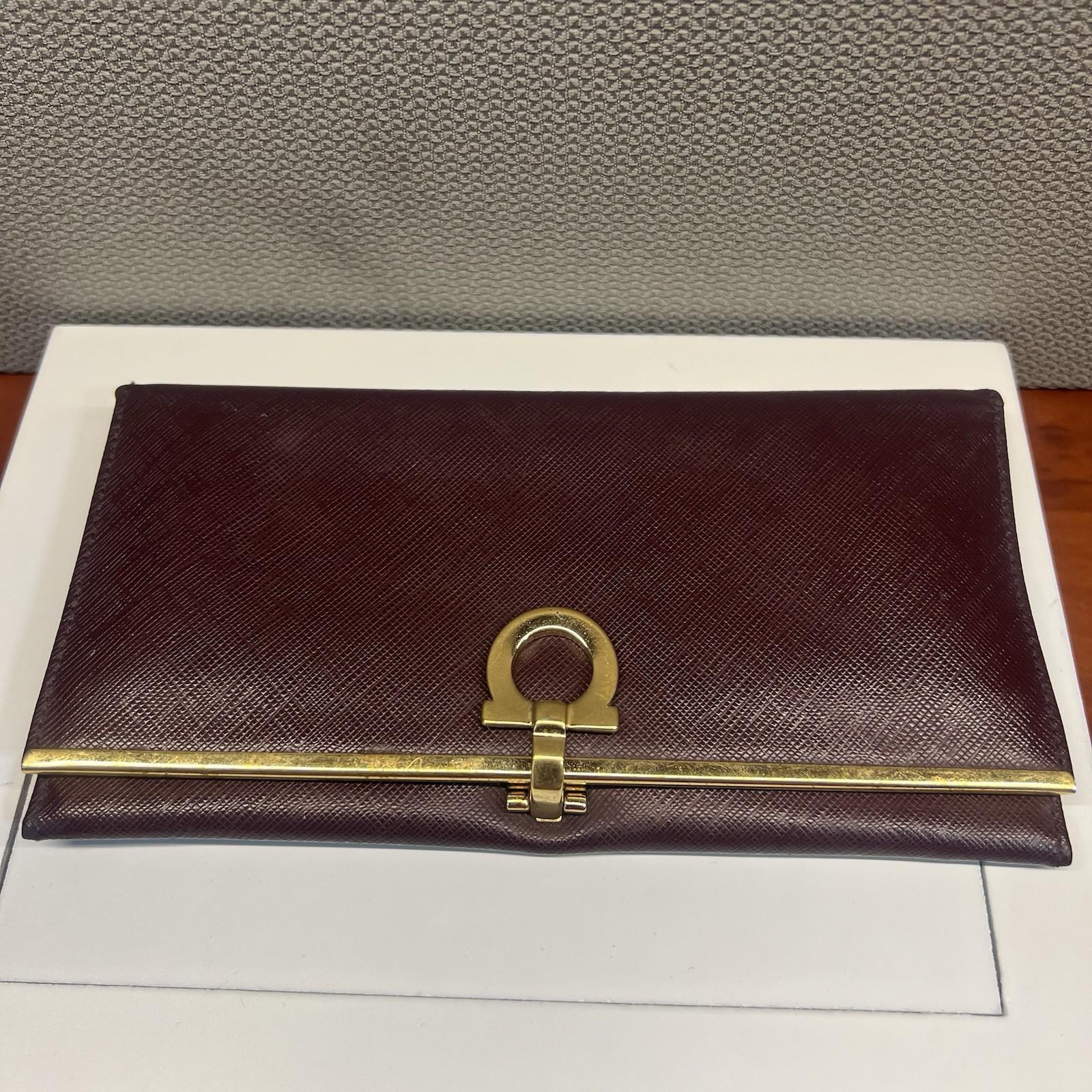 Salvatore Ferragamo Gancini Continental Long Wallet Maroon Saffiano Leather